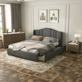 thumbnail image 2 of 3-Pieces Bedroom Sets Queen Size Upholstered Platform Bed with 4 Storage Drawers, Wooden Nightstand with Drawers and Marbling Worktop, Storage Dresser with Metal Leg and Handle for Livingroom Bedroom, 2 of 9