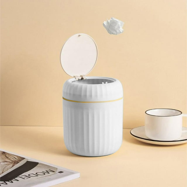 PRETXORVE Push-type Desktop Trash Can Small Coffee Office Living Room Study Room with Lid Trash Can