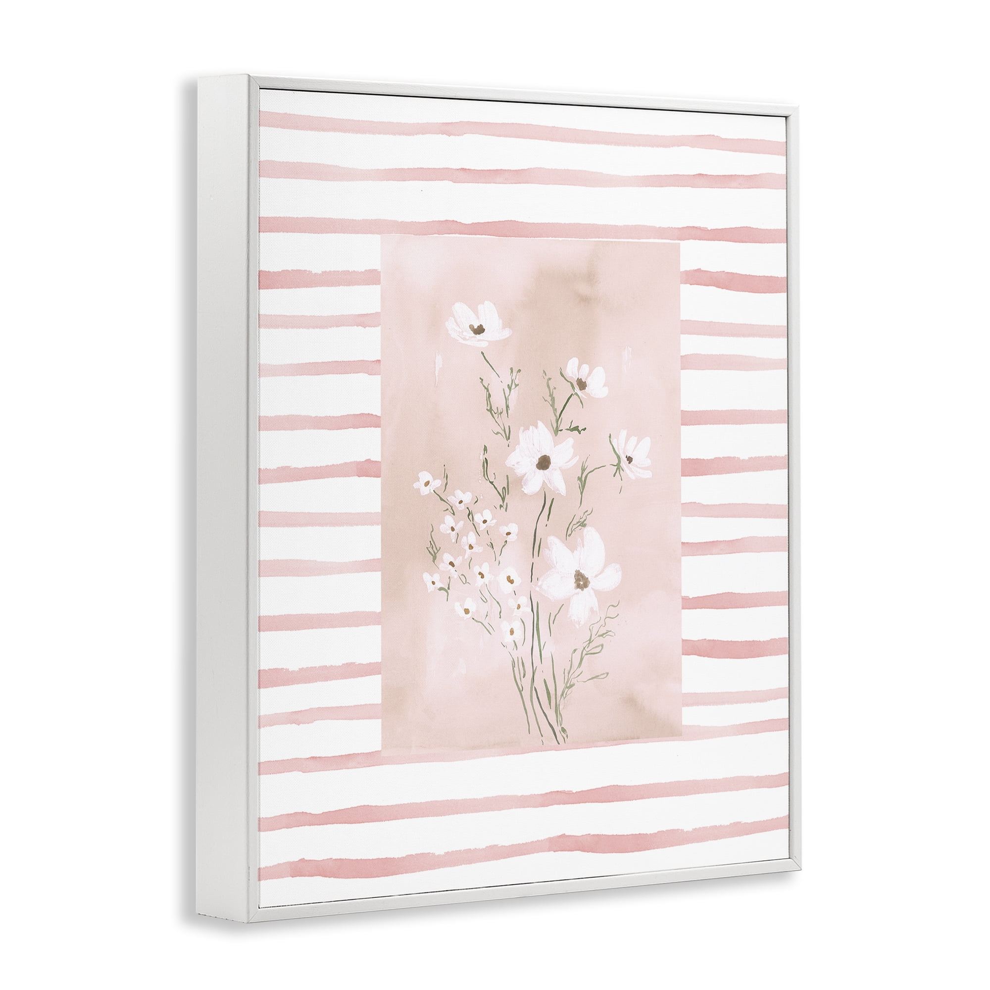 Stupell Industries White Cosmos on Pink Stripes White Framed Giclee Art, design by Lucille Price