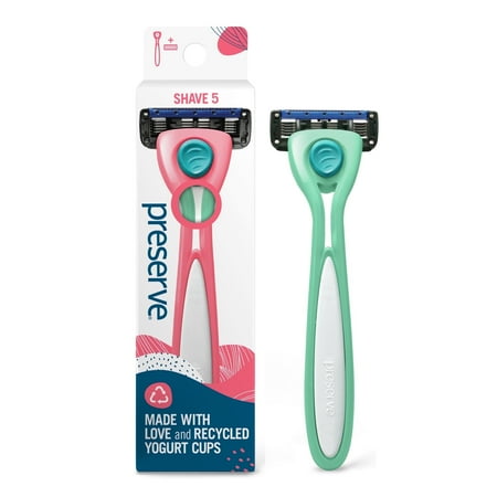 Preserve Shave 5 Refillable Manual Razor Recycled Plastic Eco-Friendly Unisex Handle + 1 Cartridge Neptune Green