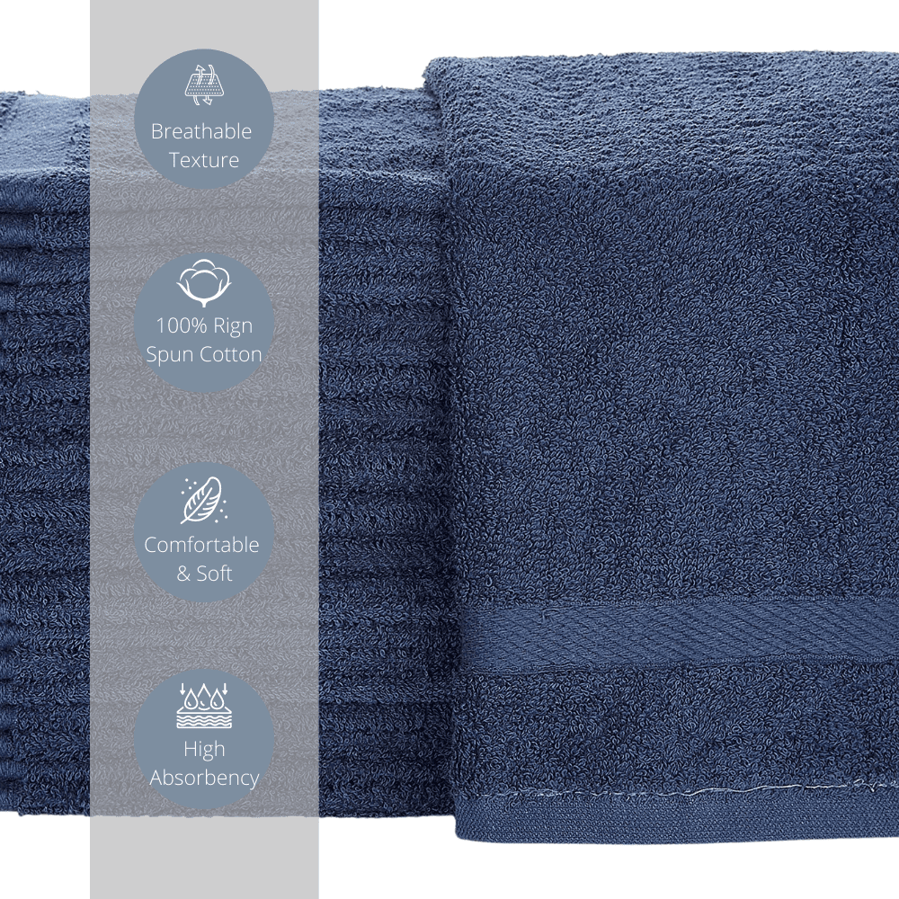 Linteum Textile Navy Blue 12 Pack Luxury Hand Towel - 16x27 Inches, Premium 100% Cotton, Ultra-Soft and Highly Absorbent Towels for Bathrooms, Gyms, Showers, Hotels, and Spas