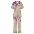 thumbnail image 4 of Plus Size Loungewear Sets for Women Winter Loose Printed Outfit Suit Short Sleeve Tops Wide Leg Pants with Pockets 2 Piece Sets, 4 of 5
