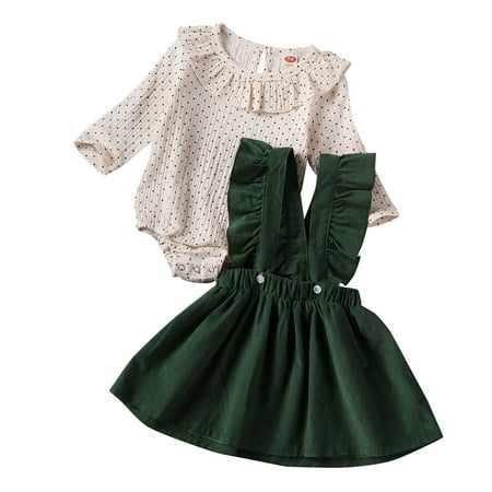 

Infant Baby Girls Kid Ruffles Dotted Romper + Strap Dress Outfit Clothes