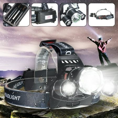 3 Led Flashlight Torch - Elfeland 5000 Lm 3 x T6 LED Rechargeable Headlamp Headlight Flashlight Torch Waterproof + AC Charger For Hiking Camping Riding Fishing