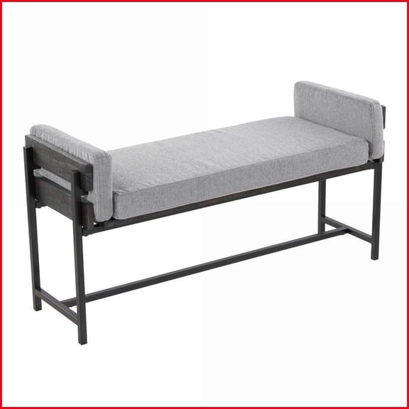 Farmhouse Padded Bench with Wood & Metal Frame by LumiSource | Grey | Fabric