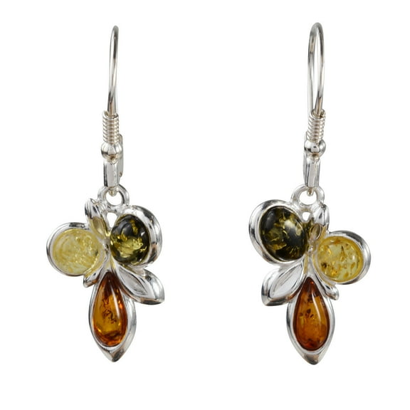 Martina Multicolor Baltic Amber Earrings in 925 Sterling Silver – Leverback Drop Earrings with Lemon, Green & Honey Amber, Handmade Women’s Jewelry Gift