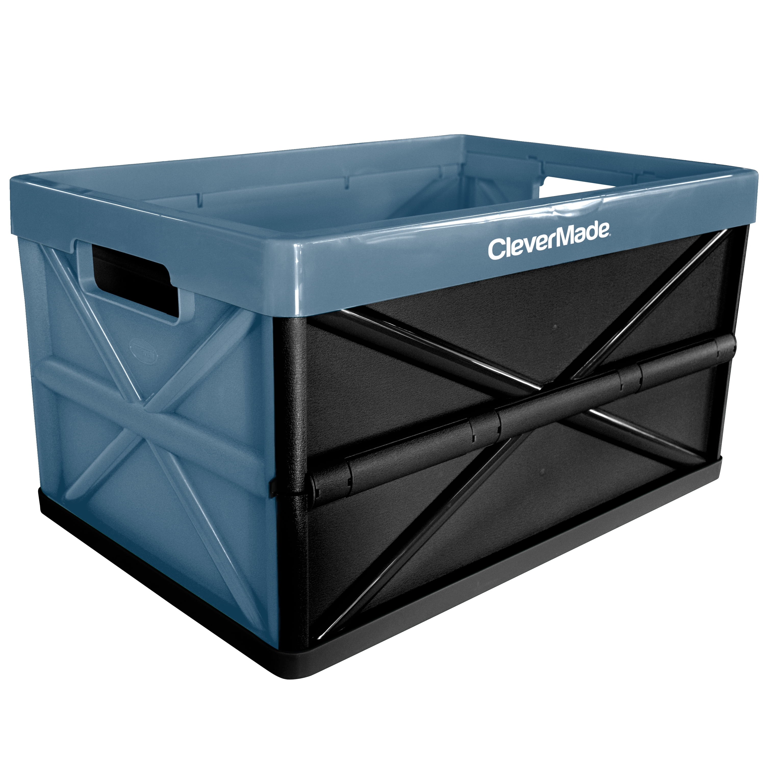 Solid Wall 3 Pack Neptune Blue CleverMade 46L Collapsible Storage Bins with Lids Folding Plastic Stackable Utility Crates