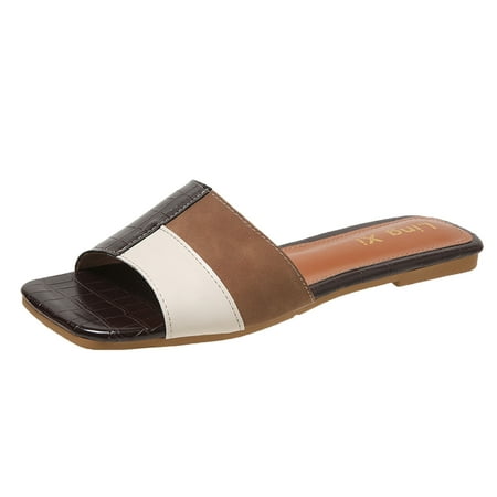 

Cathalem Women Slippers Summer New Pattern Fashion Retro Square Toe Open Toe Slip Non Slip Flat Bottom Comfortable Large Sandals Brown 41