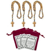 Bulk Olive Wood Rope Rosary, Pack of 3, with Velvet Bags and Certificates of Authenticity