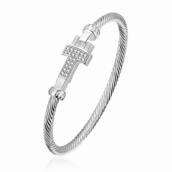 QQTDFG Sterling Silver Plated Bracelet Cross Bangle 4MM Hook L243-default