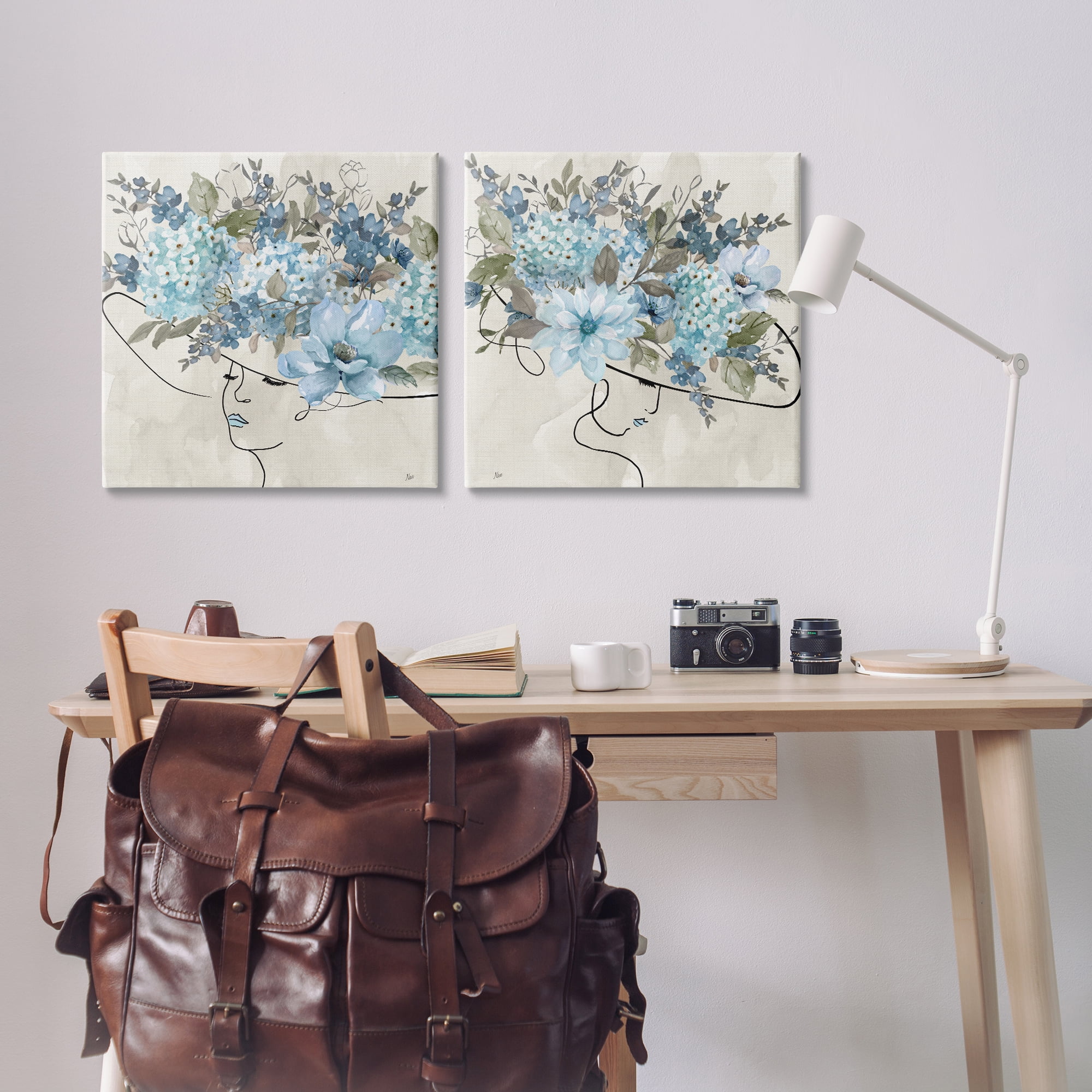 Stupell Industries Female Figure Floral Hat People Painting Wrapped Canvas Art Print Wall Art, 24 x 24, Set of 2