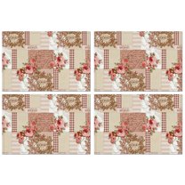 Pioneer Flower Floral Print Pattern Summer Placemats Table Placemats Set Of 4-Linen Kitchen Washable Placemats Table Mats 12x18 Inch Non-Slip Heat Resistant