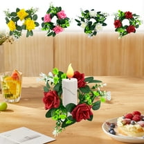 Artificial Rose Candle Ring Wreath Christmas Floral Wreaths Candlestick Romantic Table Centerpiece Decoration Suitable For Wedding Ceremony Valentines Day and Party Ambiance
