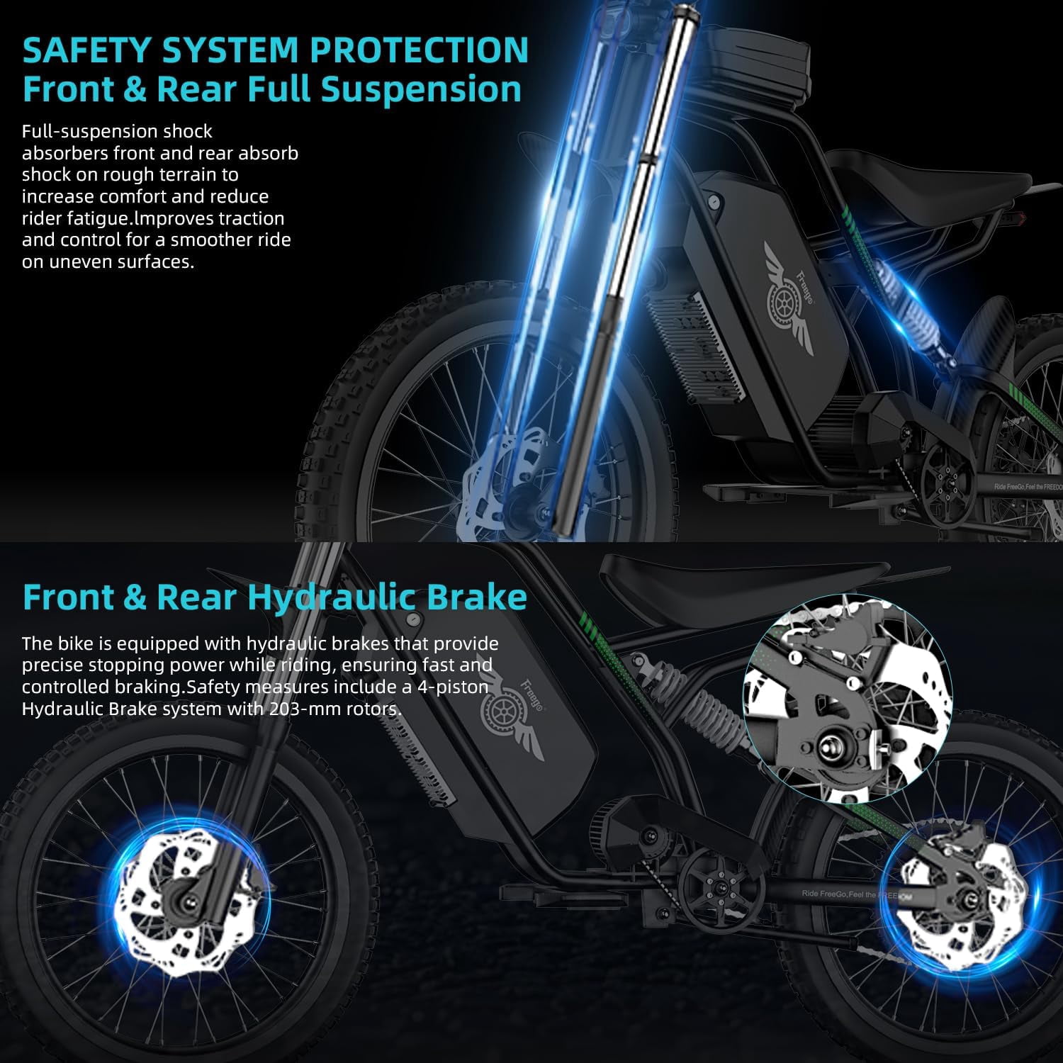 Freego Nova 3 Mid-Drive Electric Bike,3000W Peak Motor,60V 25Ah Battery,17" Tires,40 MPH,Off-Road E-Bike