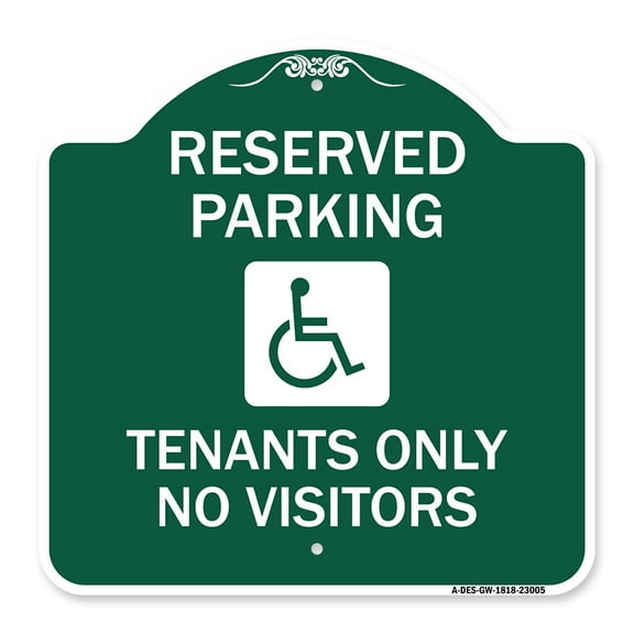 SignMission A-DES-GW-1818-23005 18 x 18 in. Designer Series Sign - Reserved Parking Tenants Only No Visitors with Graphic, Green & White
