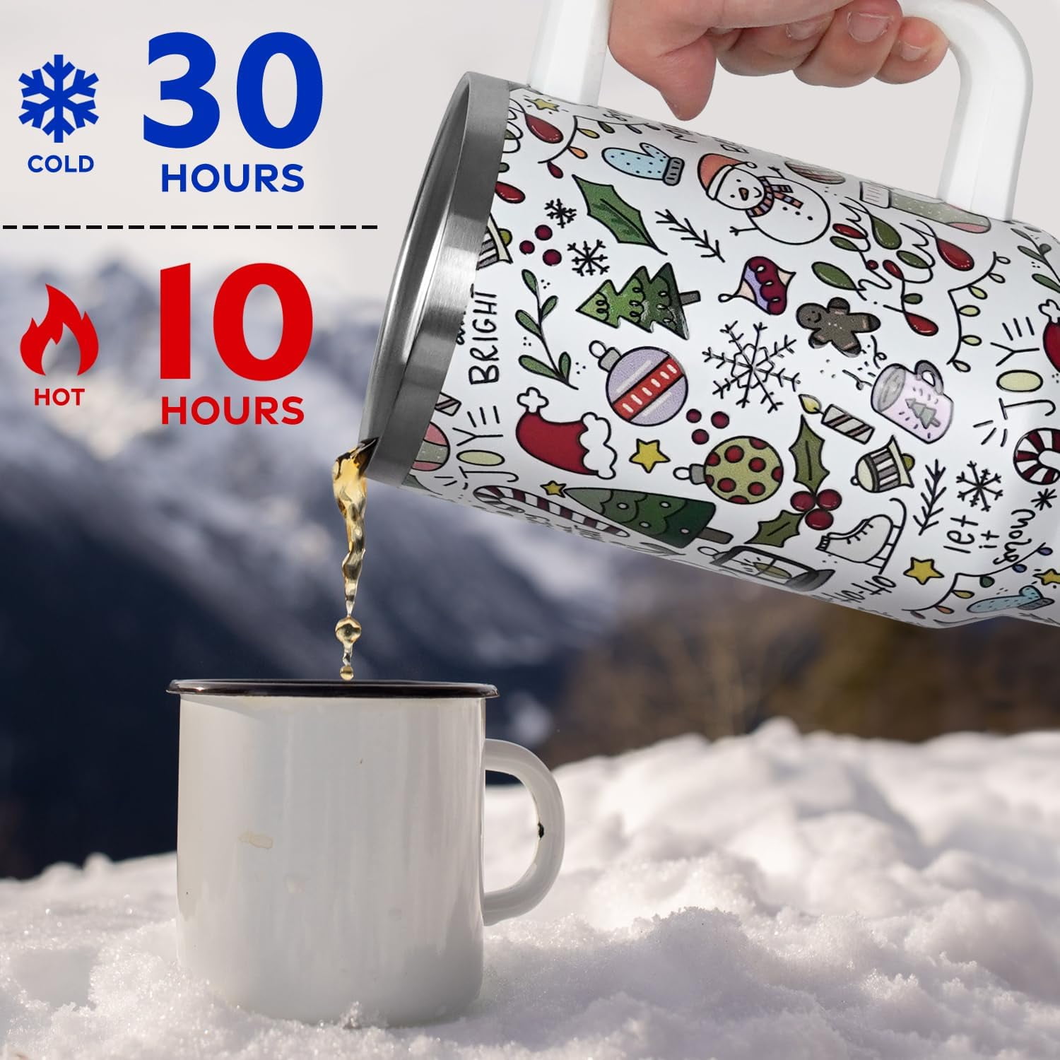Christmas Gifts 40 oz Tumbler with Handle and Straw Lid,Cute Gifts for Women Snowman Xmas Tree Snowflake Vacuum Insulated Leak Proof Tumbler,Winter Holiday Accessories Stainless Steel Coffee Cup Mug