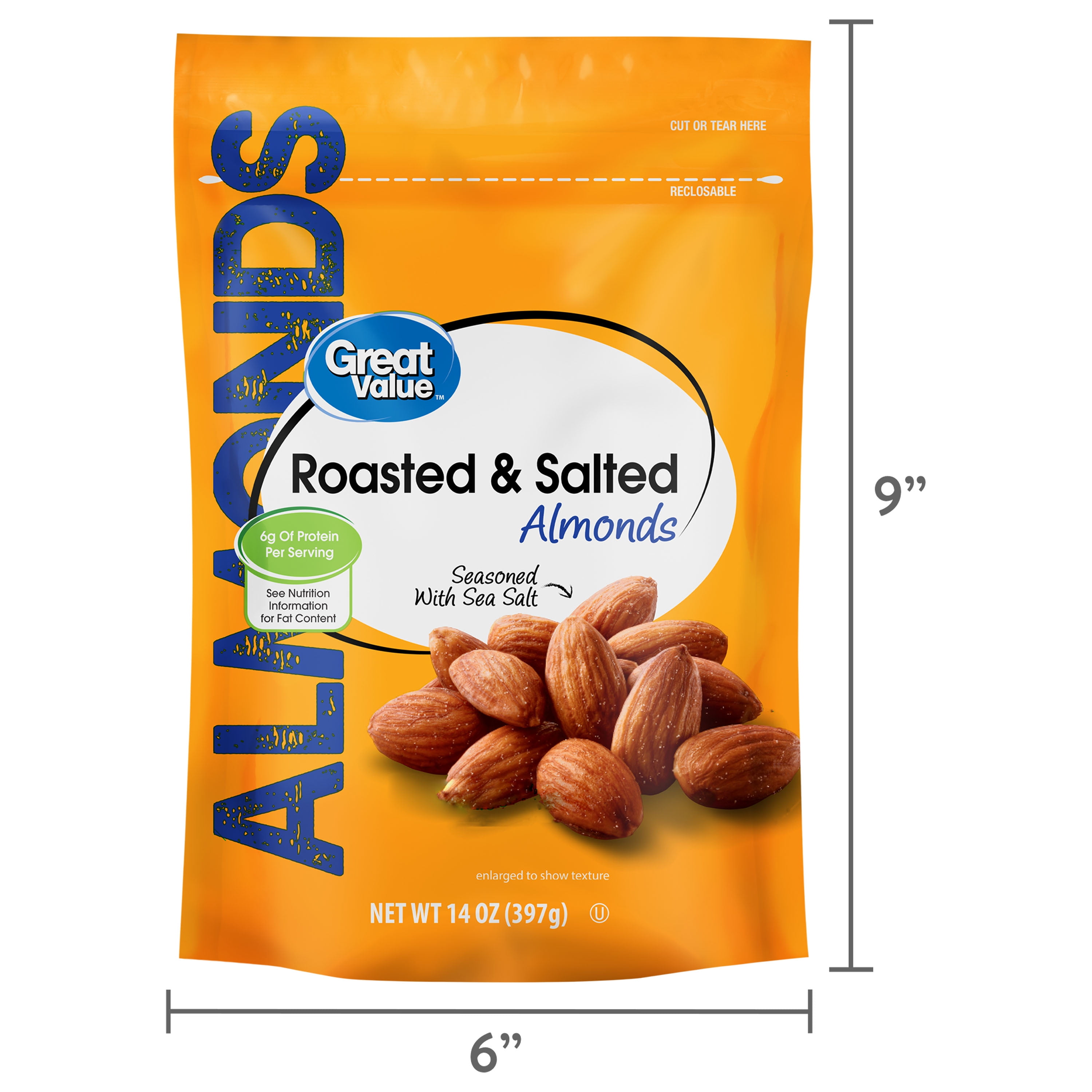 Great Value Roasted & Salted Almonds, 14 oz