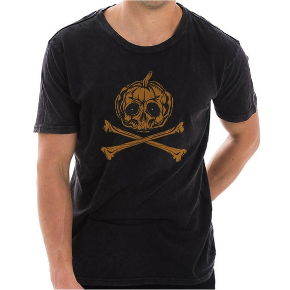 Plus Size Pumpkin Skull Graphic Design Unisex Ring Spun Cotton Vintage Short Sleeve Crewneck Tee Shirt - Vintage Black XL