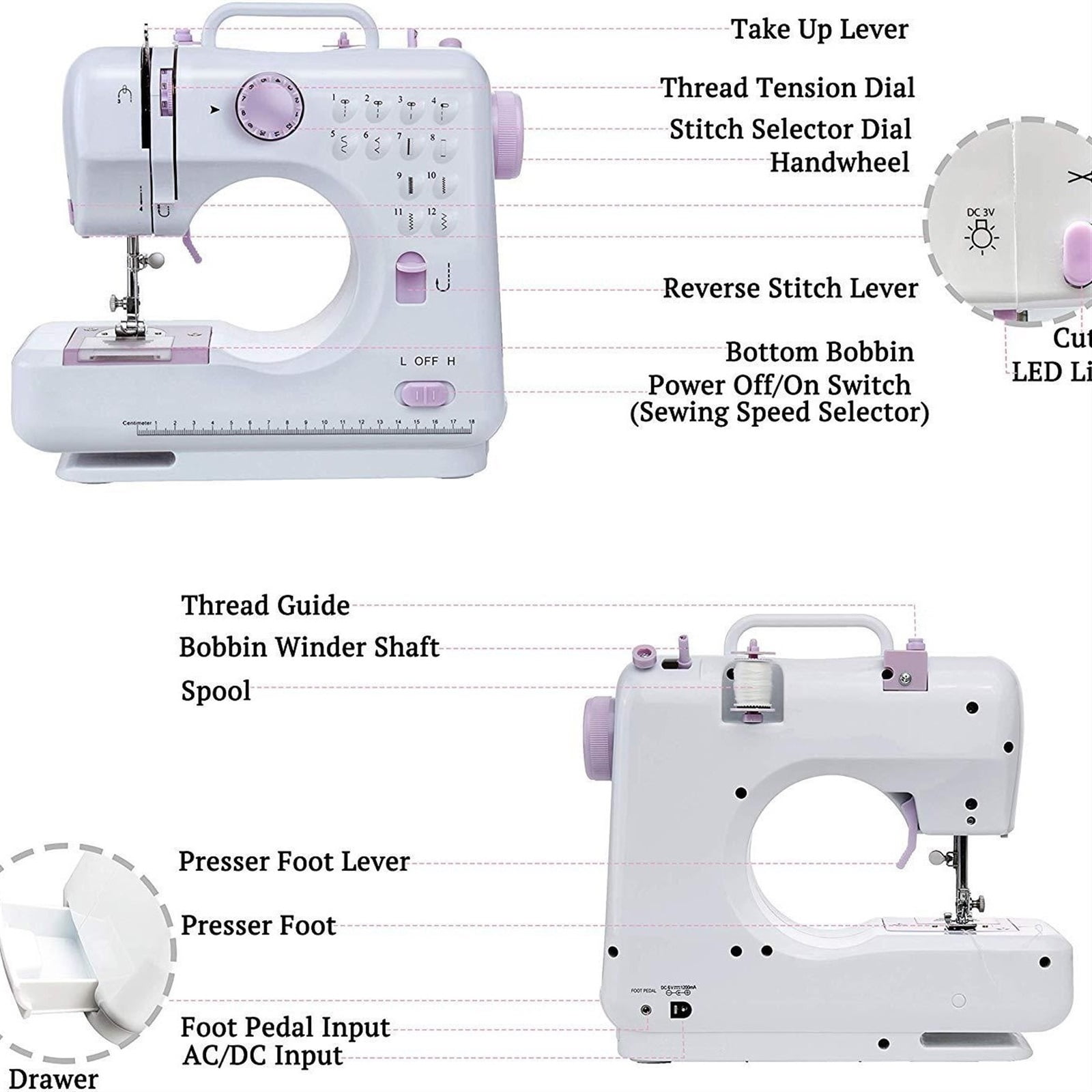 Sewing Machine Household Multi-Function Electric Lock Ed Eating Thick Pedal Lock Eye Sewing Machine Standard 12 Kinds Of Built