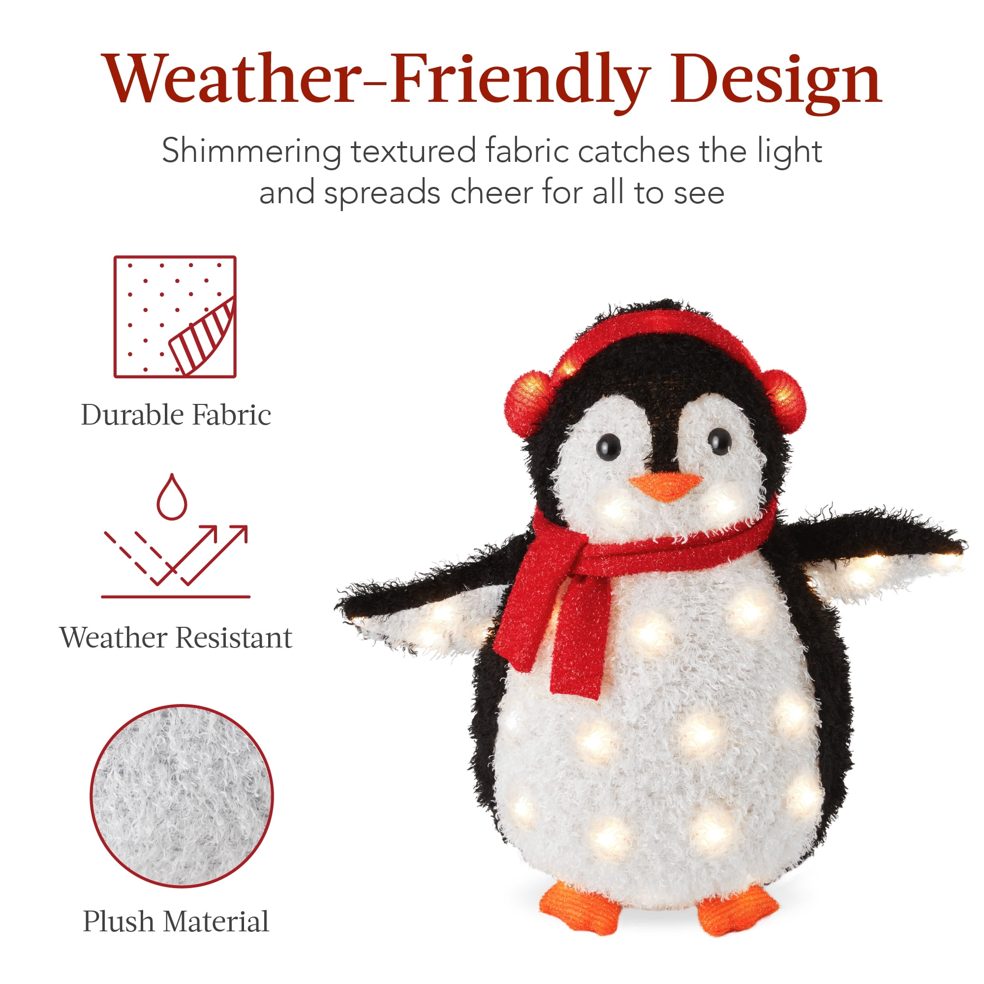 Best Choice Products 2-Piece Lighted 3ft Pop-Up Penguin Family Outdoor Christmas Decoration w/ 150 LED Lights - Red