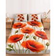 thumbnail image 2 of Cal.King Size Fitted Sheet Set - Spring Floral 3 Piece Bedding Sets 16" Deep Pocket Fitted Sheet with 2 Pillowcases, Red Poppy Flower Plants Wood Grain Beige Brushed Microfiber Hotel Bed Sheets, 2 of 9