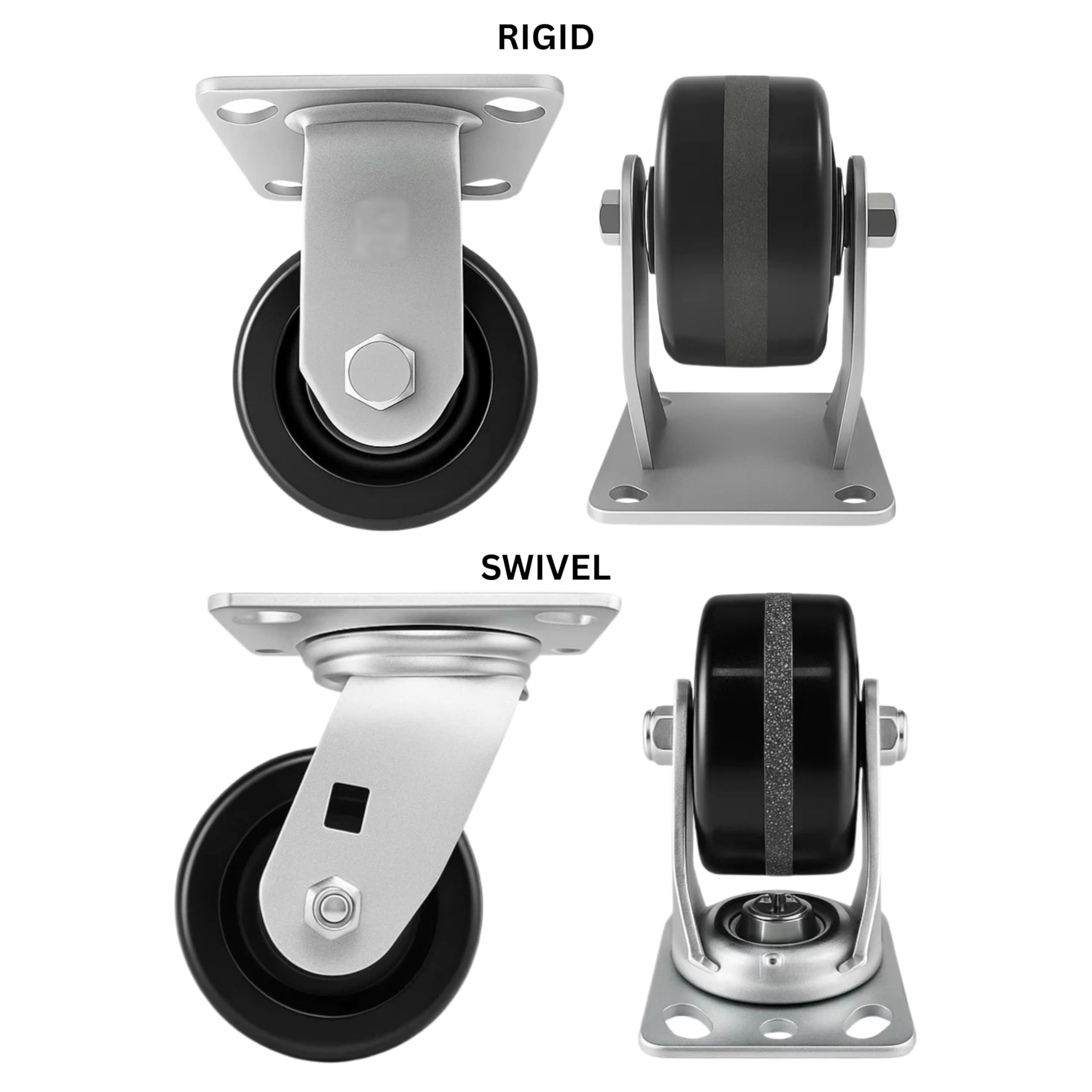 4 Heavy Duty Caster Set 4" Phenolic Wheels - 2 Rigid + 2 Swivel