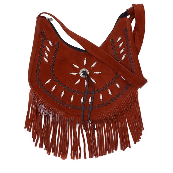 Reddish Brown Fringe Crossbody Purse Stylish Suede Leather Boho Bag for Women