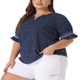 thumbnail image 4 of CHUANK Women‘s Plus Summer Pin Dots Ruffle Short Sleeve V Neck Blouses, 4 of 5