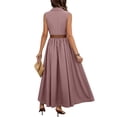 thumbnail image 6 of Women Sleeveless Collared Shirt Maxi Dress, Button Front Waist Belted Wrap Long Dress, Solid Color Slim Fit Casual Commuter Sundress Pink XXXL(XXXL), 6 of 8