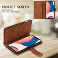 thumbnail image 6 of Zipper Wallet Case for iPhone 14 Pro with Large Capacity Card Slots Holder Flip Folio Cover, Premium PU Leather Magnetic Clasp Wrist Strap Kickstand Soft Silicone Shockproof Case,Brown, 6 of 10