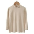 thumbnail image 2 of Jinhomg Toddler Kids Winter Warm Shirts Comfy Long Sleeve Mock Neck Tops Boys Girls Casual Ruffle Hem Solid Pullovers Winter Saving Beige 9Years, 2 of 3