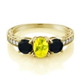 thumbnail image 2 of Gem Stone King 1.87 Ct Oval Canary Mystic Topaz Black Onyx 18K Yellow Gold Plated Silver Moissanite Ring (Size 7), 2 of 4