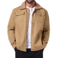 thumbnail image 1 of Abrigo de invierno INSPIRE CHIC para hombres, con cuello, botones frontales, forro de felpa, bolsillos, chaqueta de camionero, 2XL, caqui oscuro, 1 of 6