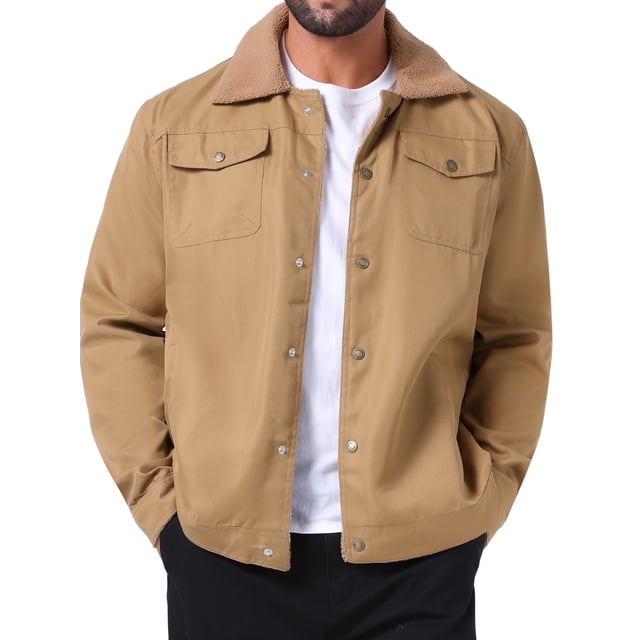 Abrigo de invierno INSPIRE CHIC para hombres, con cuello, botones frontales, forro de felpa, bolsillos, chaqueta de camionero, 2XL, caqui oscuro