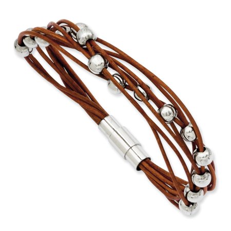 Brown Leather Cord Bracelet - ICE CARATS Stainless Steel Beads Brown Leather 7.5 Inch Bracelet Cord Leatrubber Fashion Jewelry Ideal Gifts For Women Gift Set From Heart