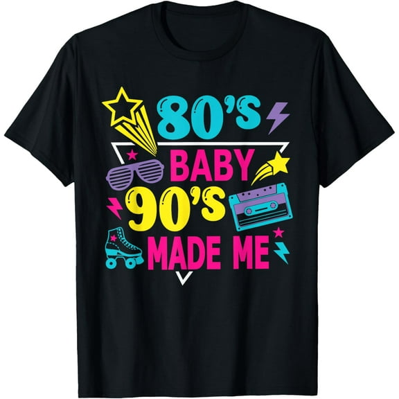 Vintage 1980s 80's Baby 1990s 90's Made Me Retro T-ShirtMen and women, Black T-shirt, size: Extra large
