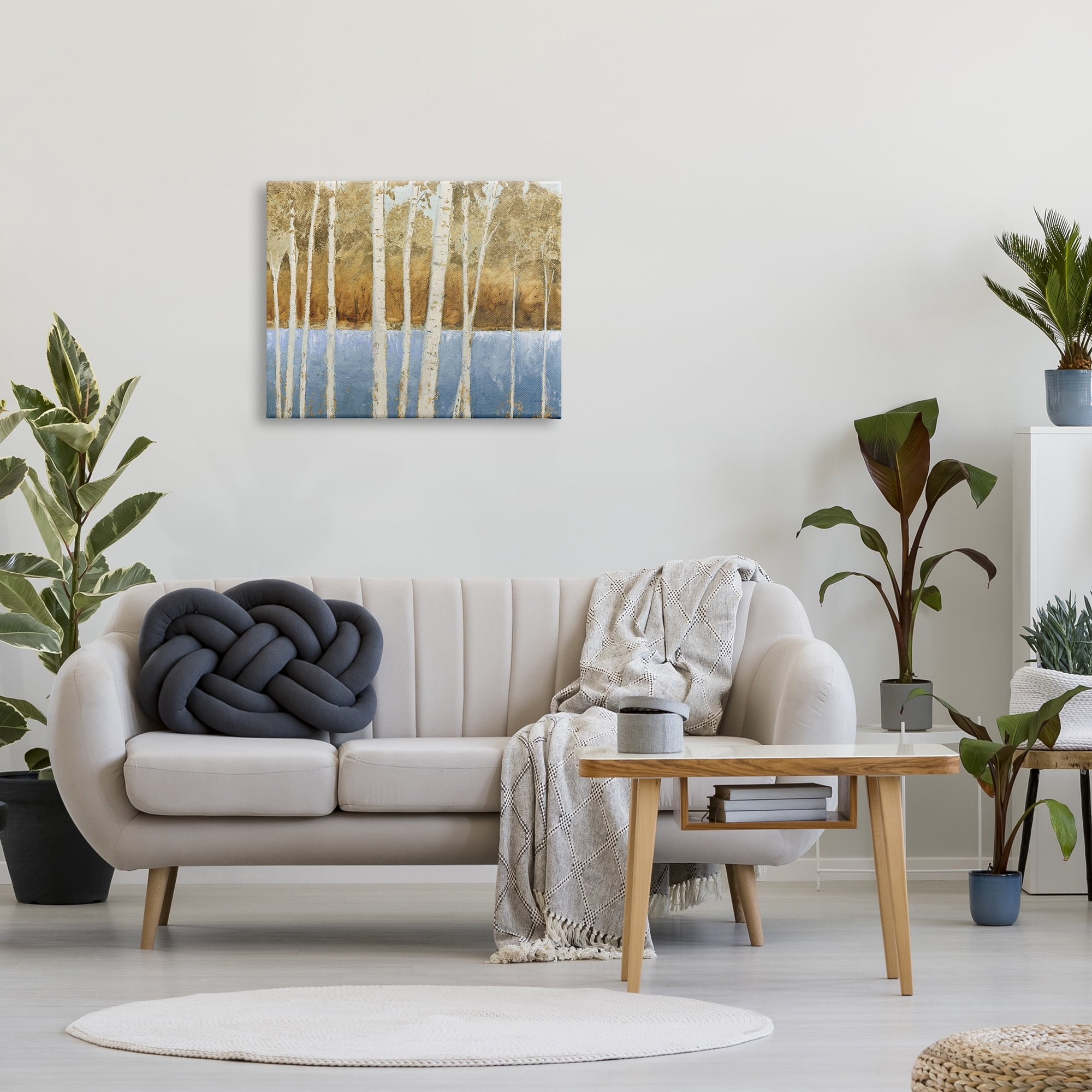 Birch Tree Lake Blue Brown Canvas Art, 30 x 24, Design By Artist James Wiens
