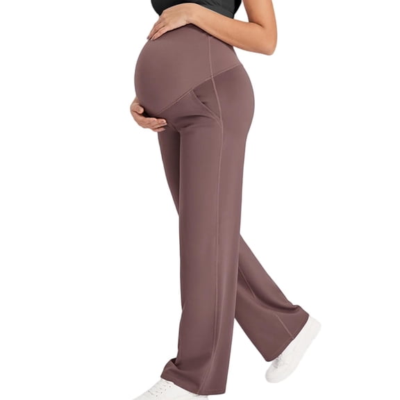 hengsof Maternity Pants Over The Belly Yoga Dress Work Pregnancy Pants Stretchy Lounge Wide Leg Trousers with Pockets