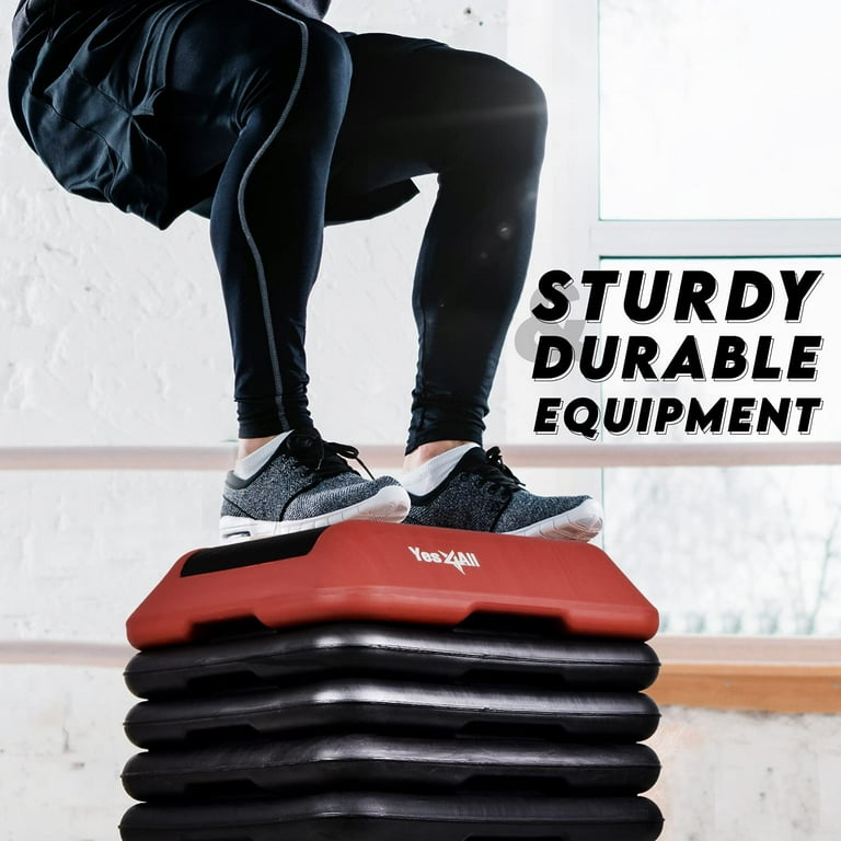 Yes4All Adjustable High Step Aerobic Platform 16 in x 16 in for Aerobic Step Exercises Red Black