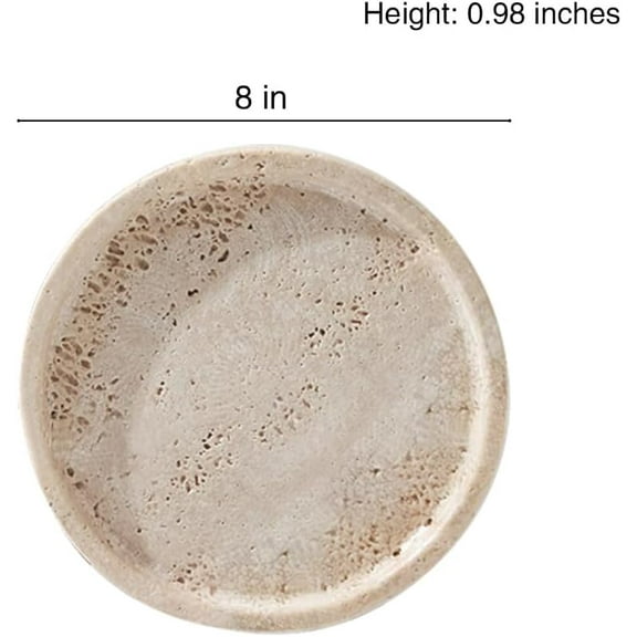 Small Ceramic Vanity Tray, Round Marble Decorative Trays for Bathroom Counter, Beige Medium Size