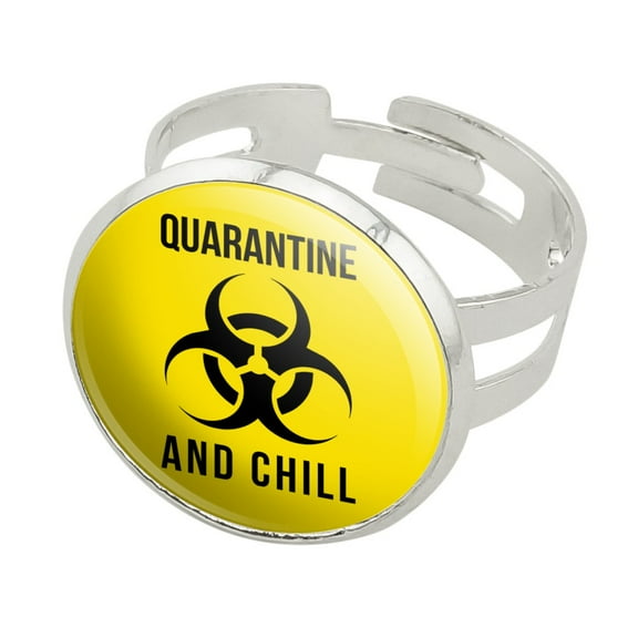 Biohazard Quarantine and Chill Silver Plated Adjustable Novelty Ring