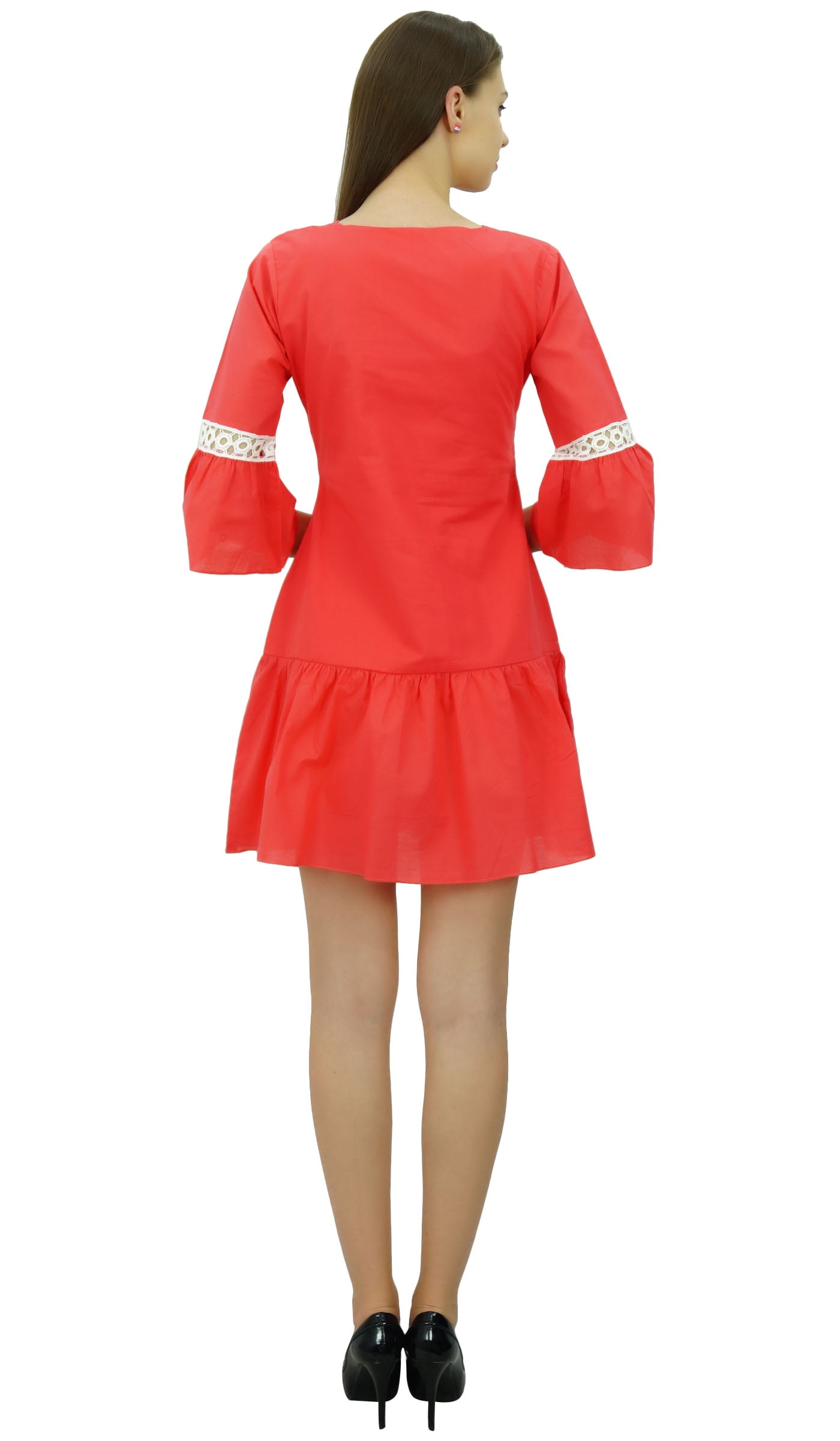 Bimba Summer Boho Short Dress - Ruffle Sleeve Mini Dress, Cotton, Boho Chic For Beach & Outings