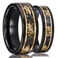 thumbnail image 2 of Tungsten Couple Rings Hammered Black Ring Setting with Natural Stone and Gold Foil, 2 of 5