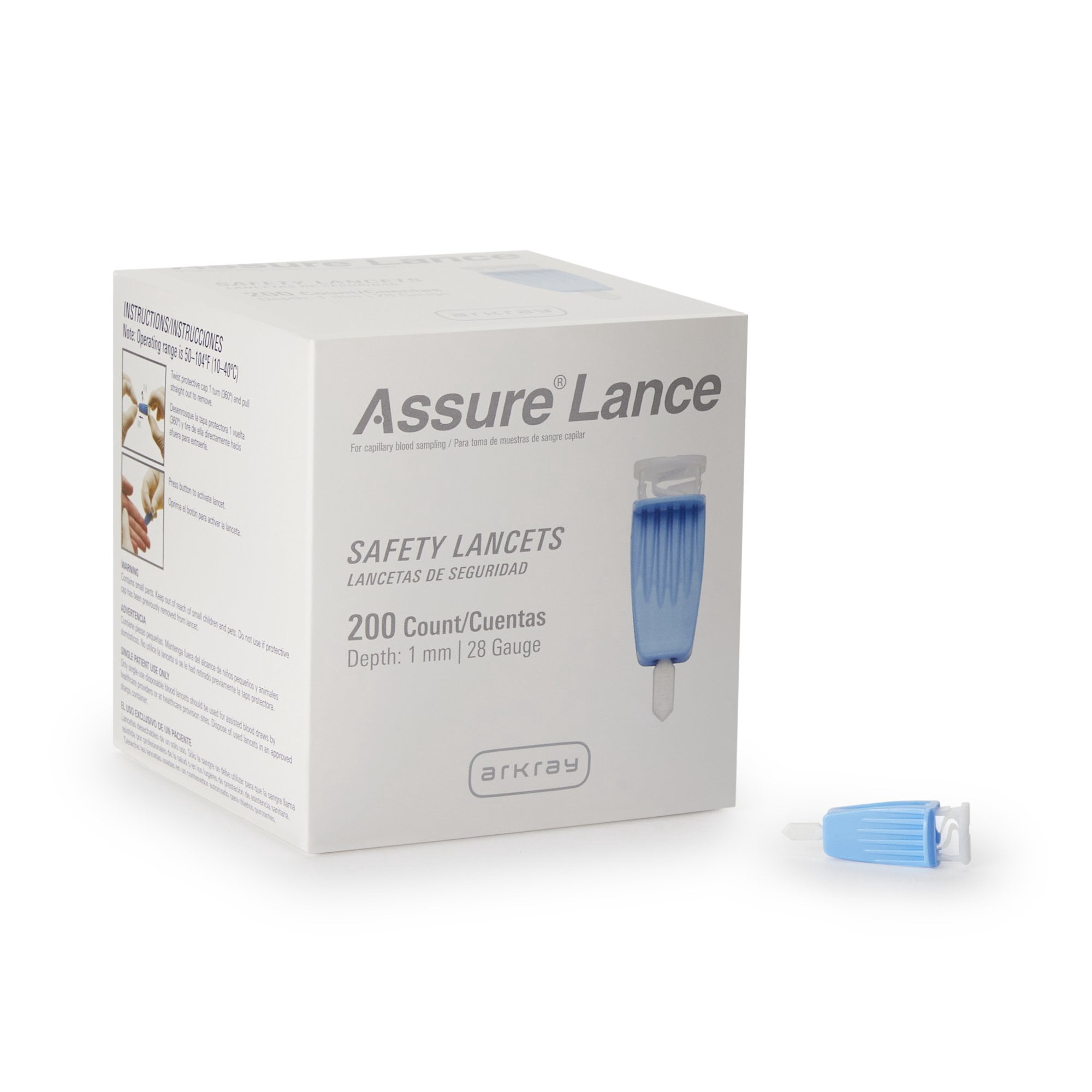 Assure Safety Lancet, Micro Flow Push Button - 28 Gauge, 1.0 mm, 200 Count, 24 Packs, 4800 Total