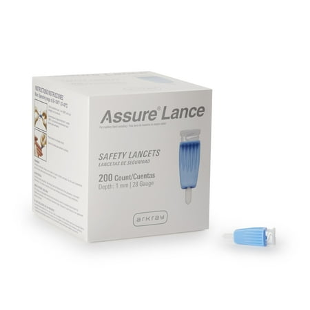 Assure Safety Lancet, Micro Flow Push Button - 28 Gauge, 1.0 mm, 200 Count, 24 Packs, 4800 Total
