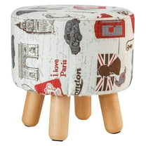 Drevy Fabric Round Padded Ottoman Foot Rest Stool (4 Legs-Vintage Beige)