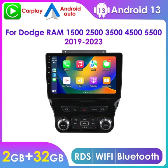 Hizpo Android 13 Car Stereo Radio For Dodge RAM 1500 2500 3500 4500 5500 2019-2023 Apple CarPlay Bluetooth WiFi AUX 10.1" Touch Screen Head Unit Multimedia GPS Navigation In-Dash