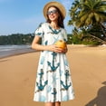 thumbnail image 4 of Fotbe Anchors And Shells Vestido Largo de Moda para Mujer, Vestido Tipo Camiseta con Manga Corta y Estilo Casual a Rayas y Bloques de Color, 4 of 6
