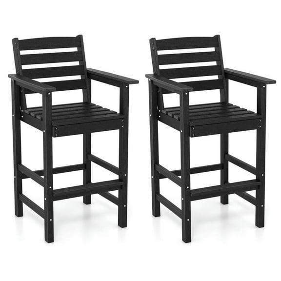 Spaco Patio HDPE Adirondack Bar Chairs Set of 2 with Wide Armrests, Seating & Patio Chair for Outdoor as Garden, Yard, Black