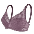 thumbnail image 3 of Lace Floral Bra Thin Deep V Large Size Gathered Comfortable Full Coverage Bra for Daily Wear Purple 36/80D, 3 of 6